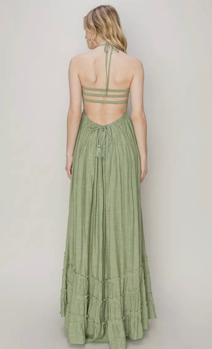 Backless Halter Maxi Dress