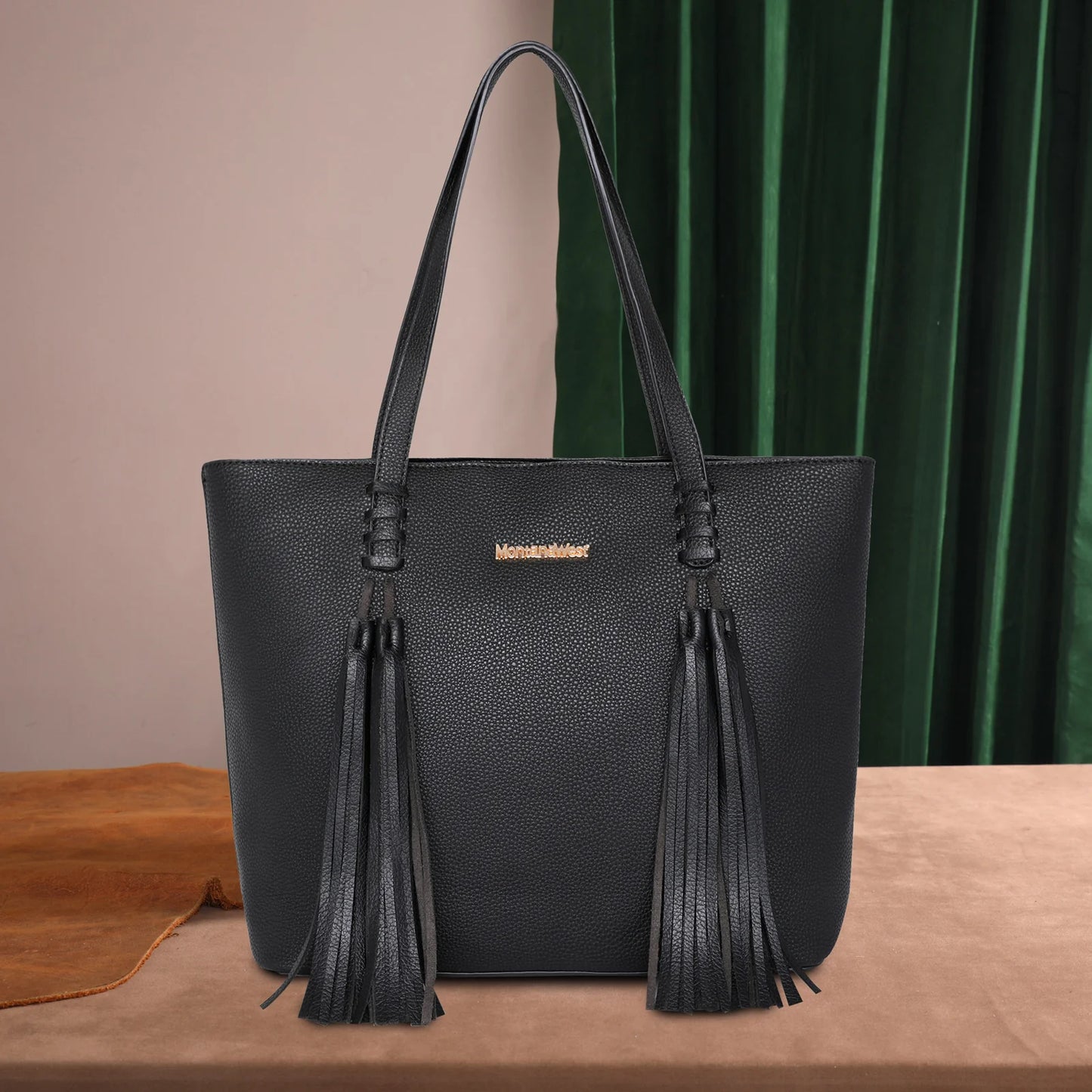 Montana West Tassel Concealed Carry Tote Bag - Black