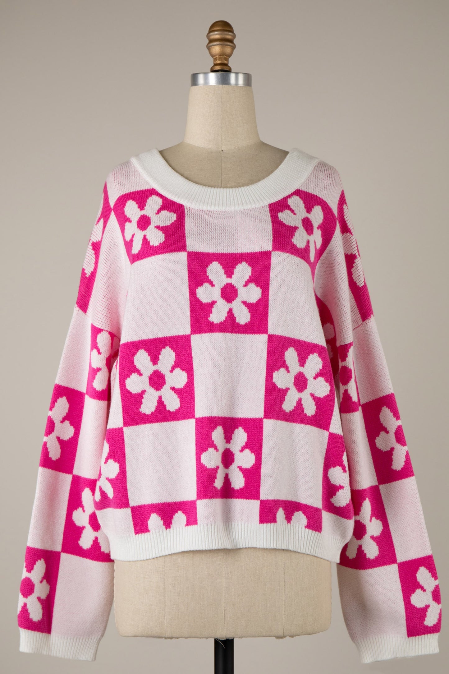 Checkered Flower Power Sweater