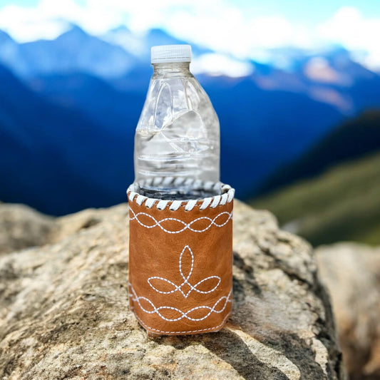 Tan BootStitch leather Koozie 