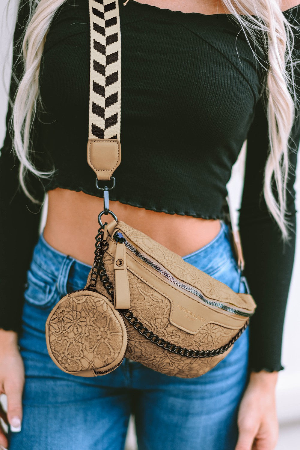 Strap Chain Shoulder Bag With Coin Purse