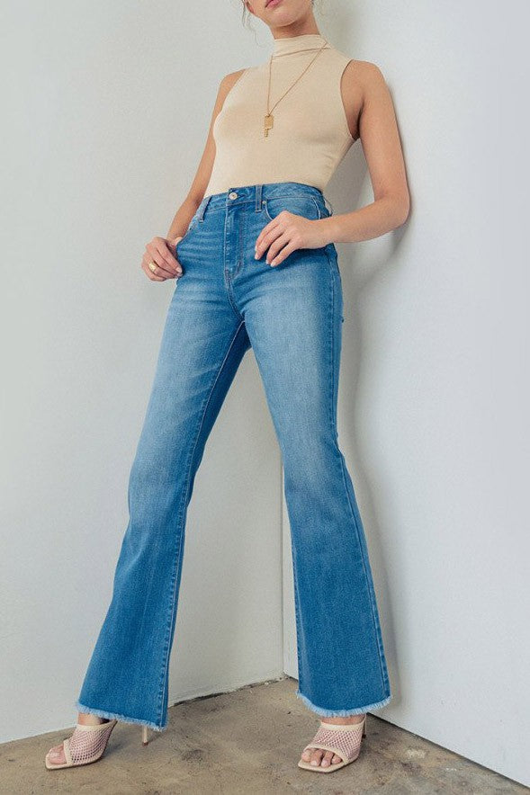 FRAY HEM FLARE JEANS