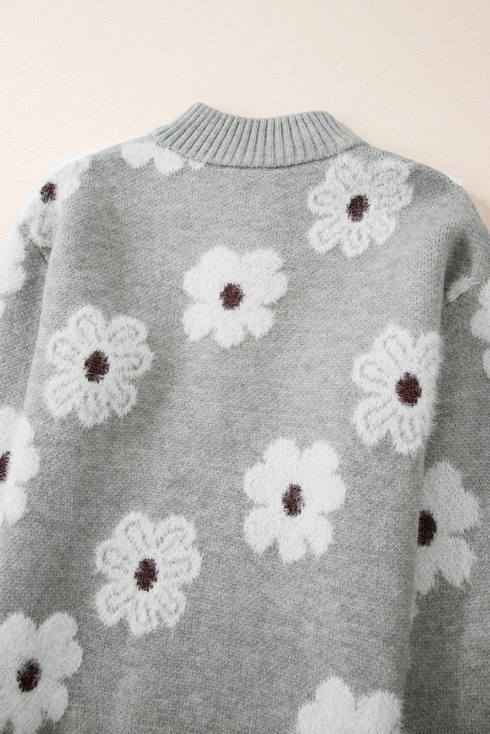 Floral Drop Shoulder Half Zip Sweater