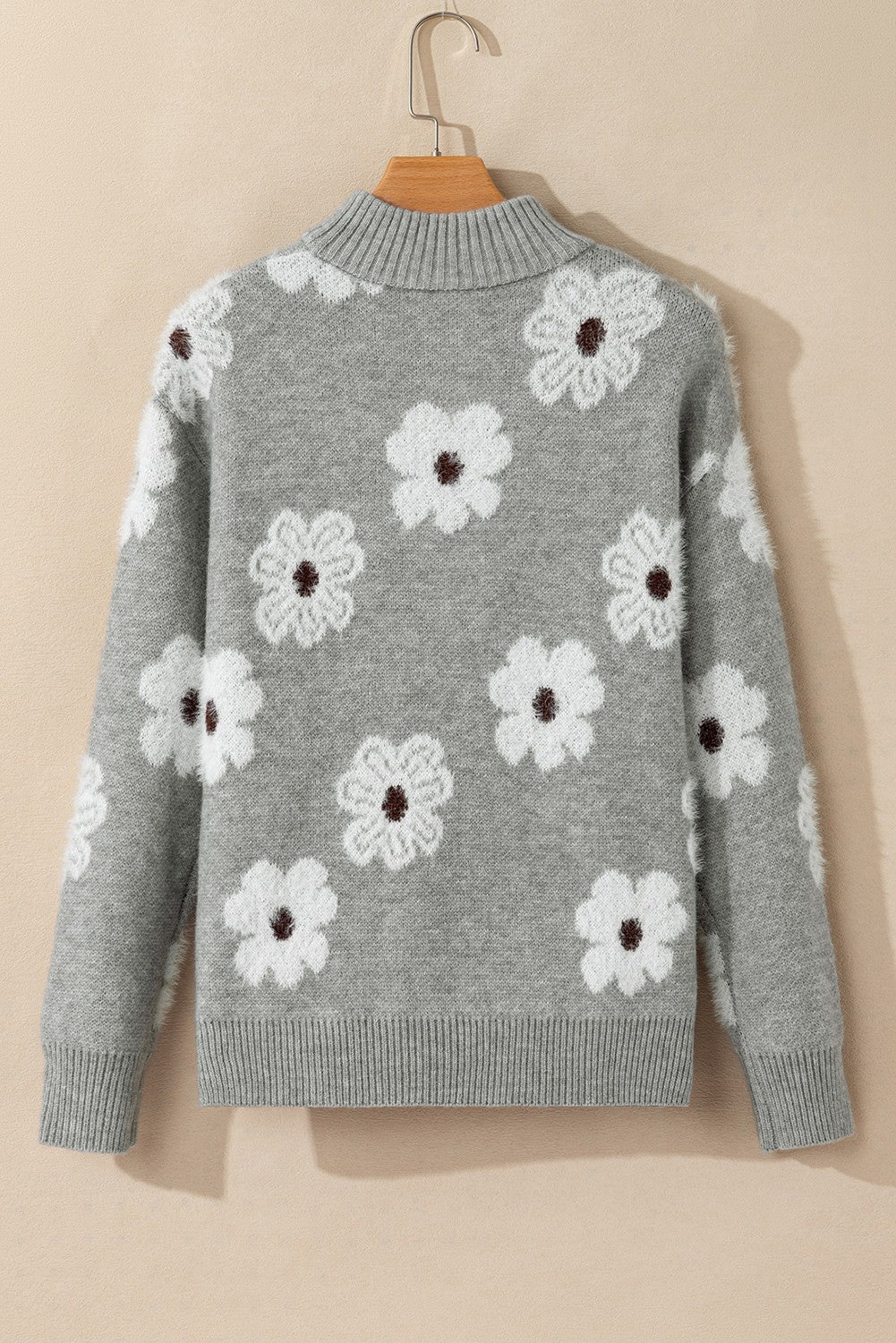 Floral Drop Shoulder Half Zip Sweater