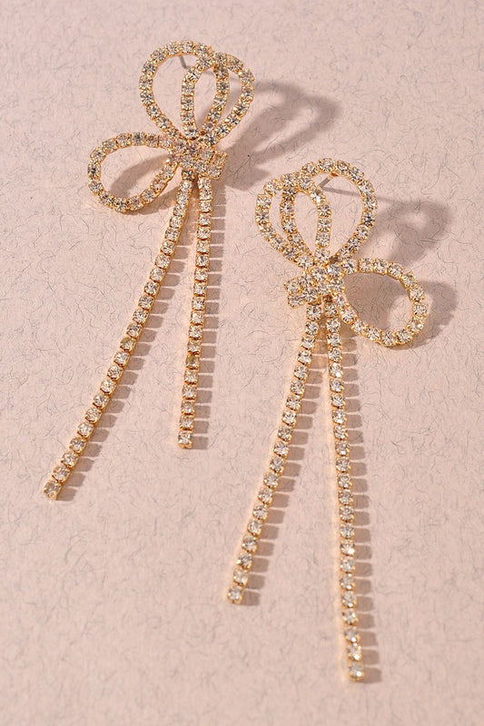 Rhinestone Gold Dipped Bow Earrings