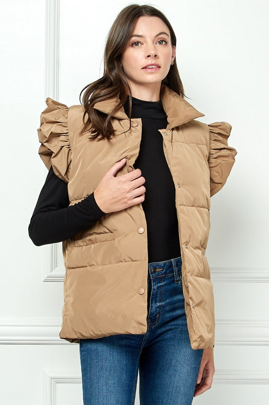 Ruffle Short Sleeve Padded Vest