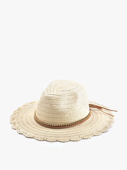 Morgan Straw Fedora w/ Macrame Edge & Beaded Trim