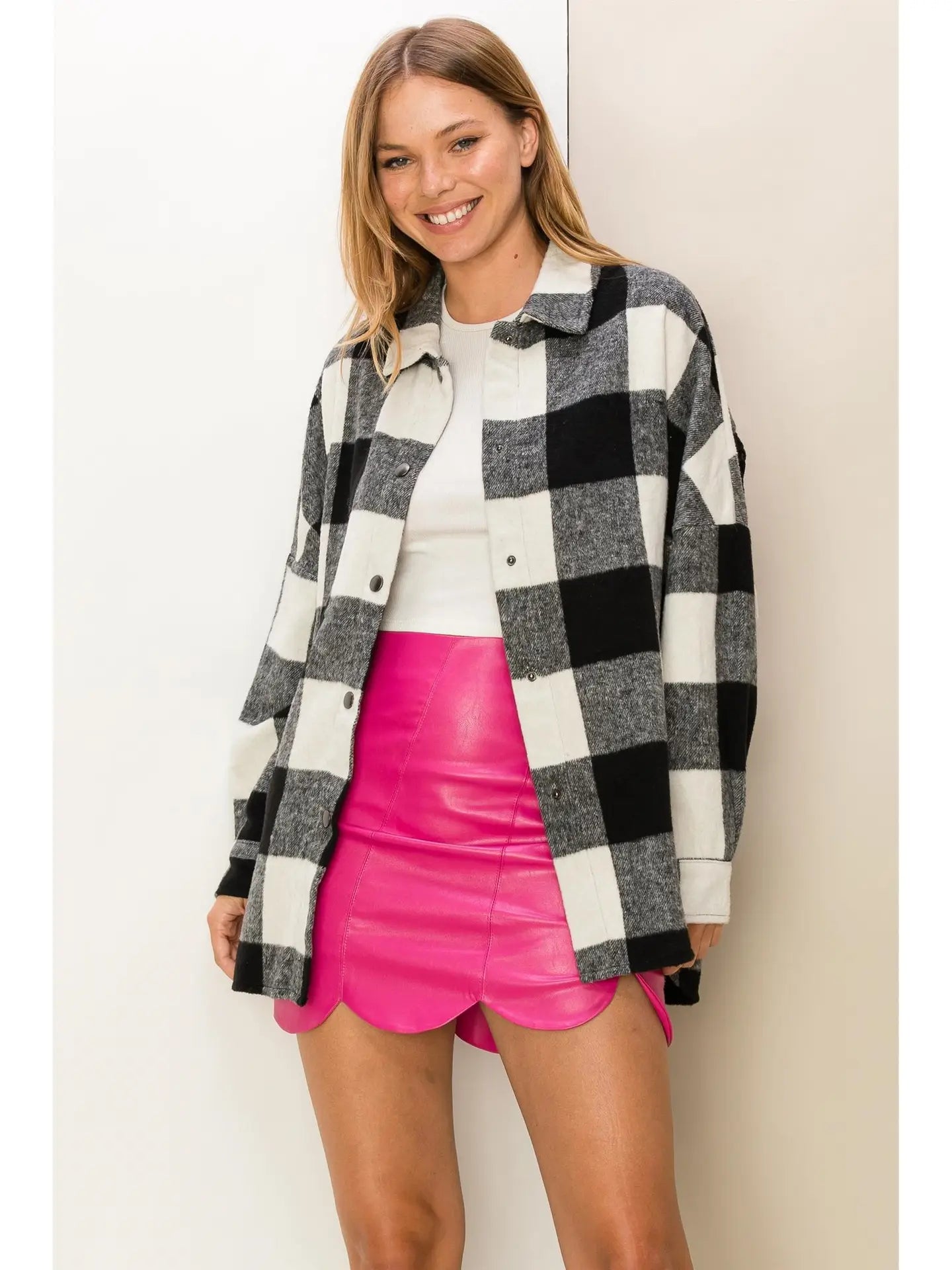 Fringe Back Buffalo Plaid Shacket