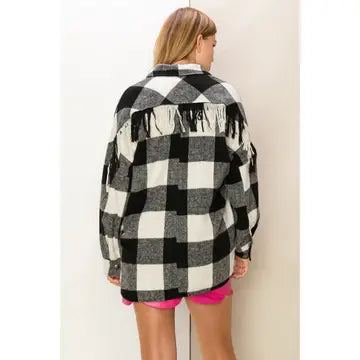 Fringe Back Buffalo Plaid Shacket