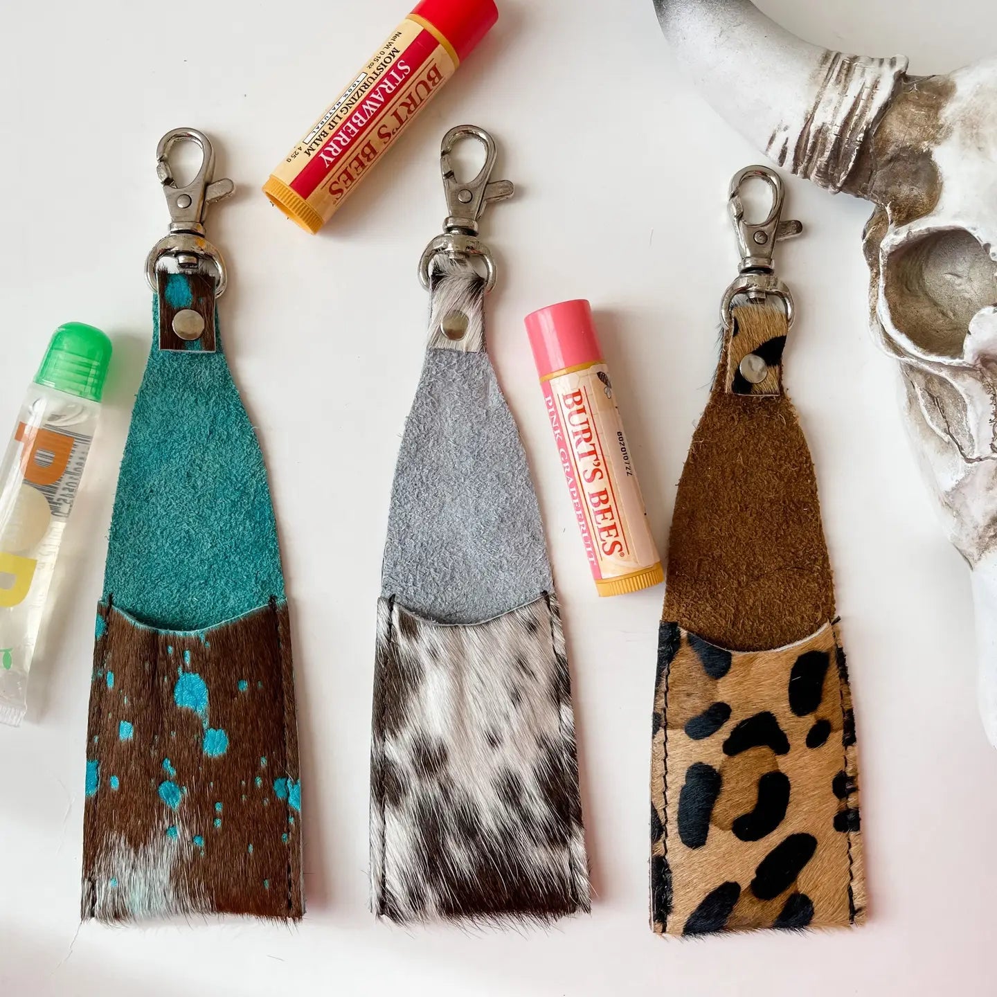 Cow hide Chapstick clip