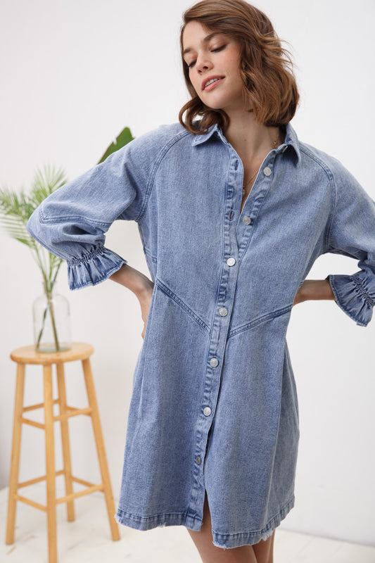 Denim puff 3/4 Sleeve Dress