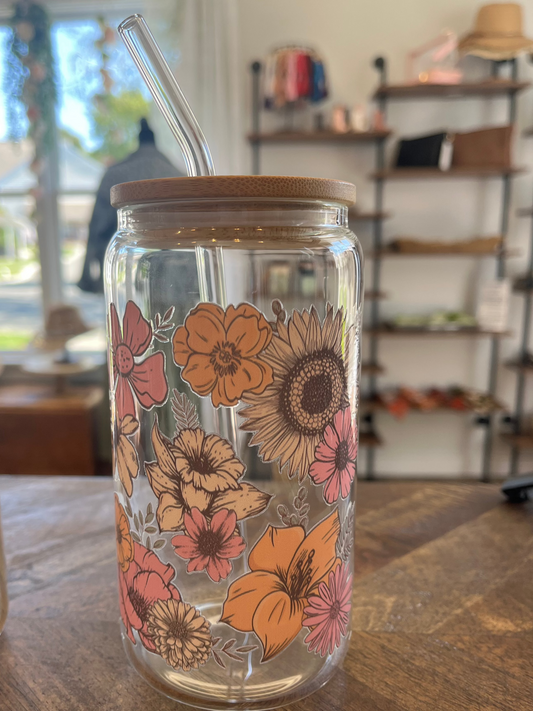 Mixed Floral Glass Cup