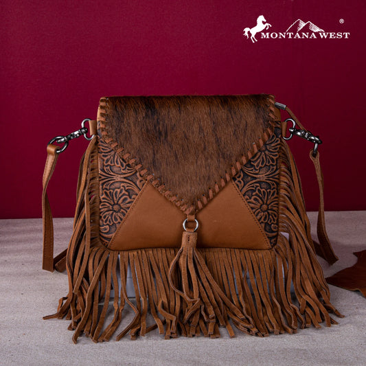 Trinity Ranch Hair On Cowhide Floral Tooled Concealed Carry Tote/Crossbody