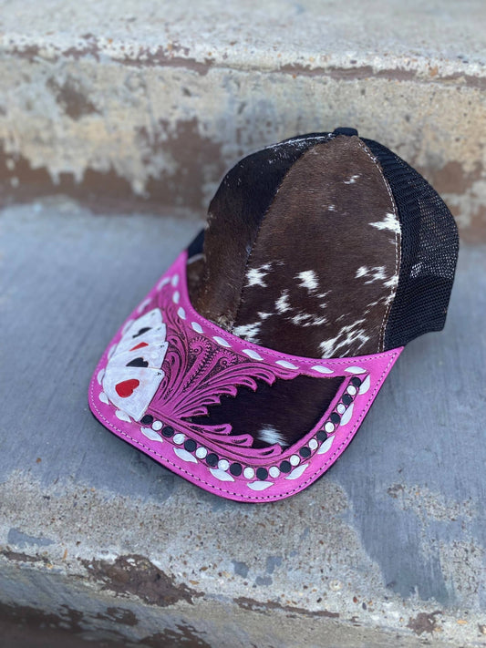 Cowhide Pink Cards Tooled Cap