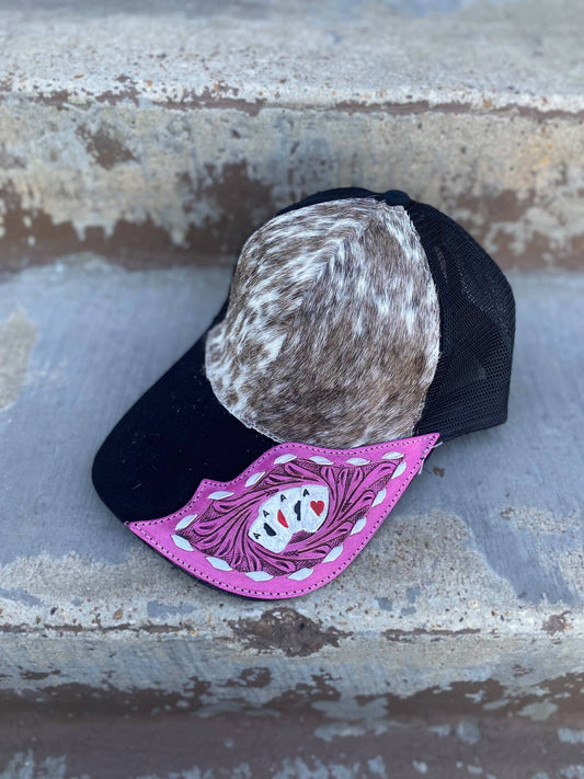 Cowhide Tooled Half Pink Cards Cap